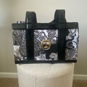 IMAN Black and Gold Paisley Tote